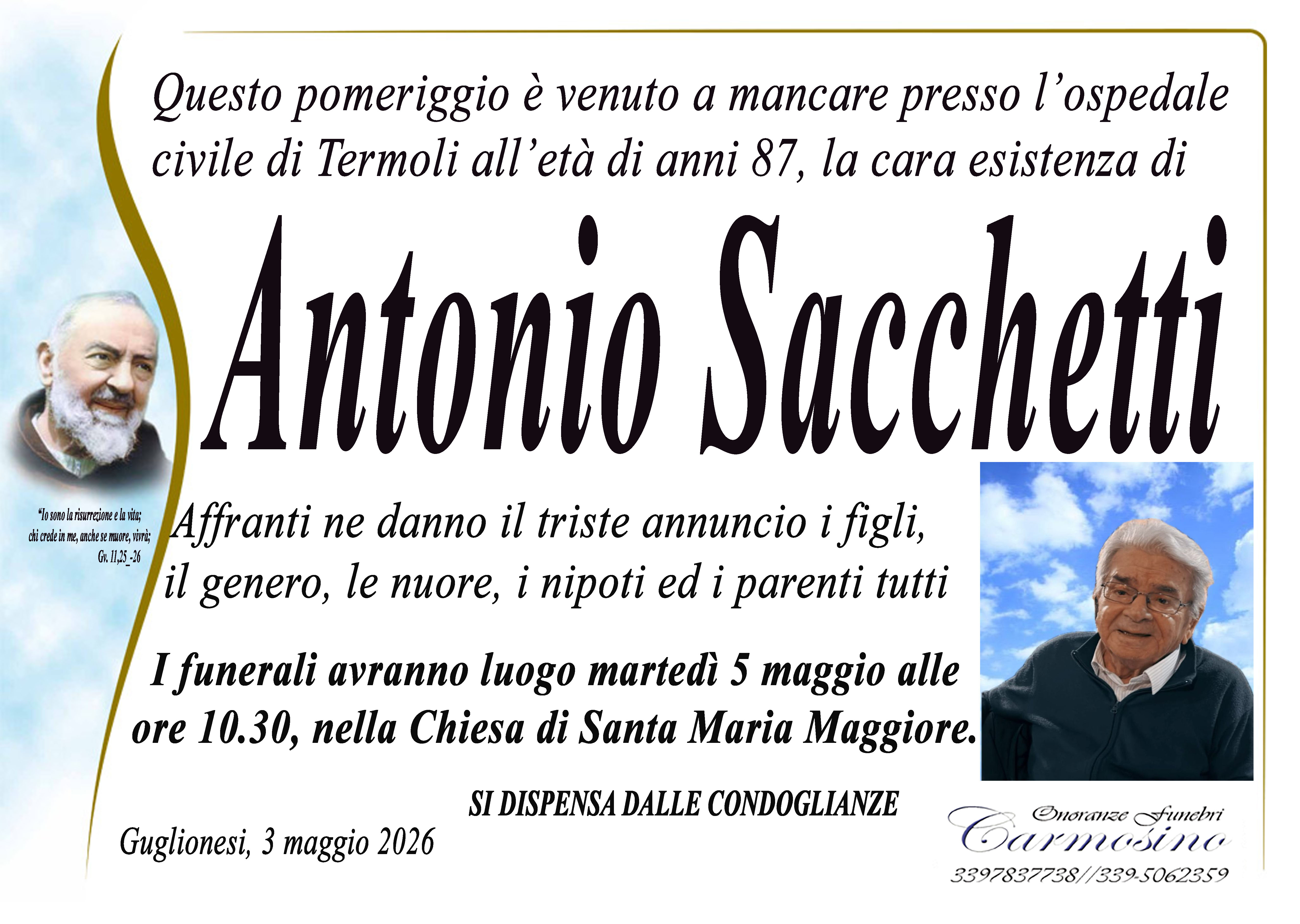 Necrologio Antonio Sacchetti